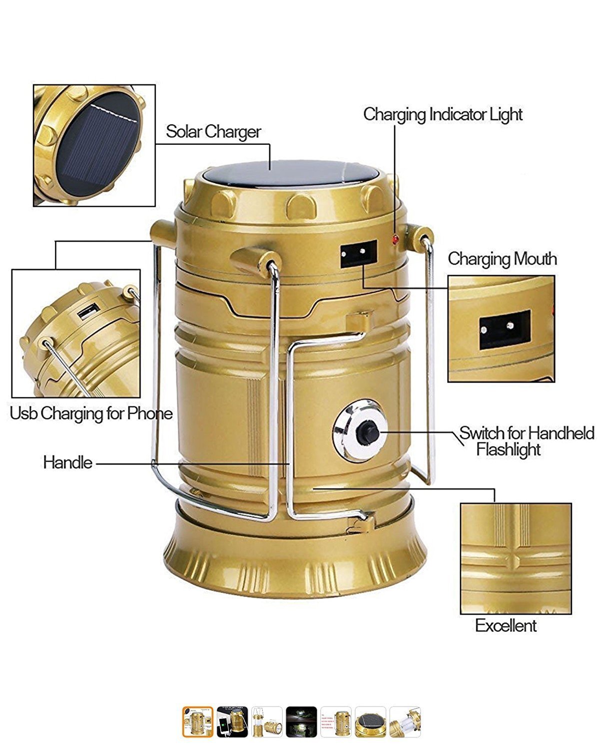 6 Led Solar Rechargeable Lantern With Torch