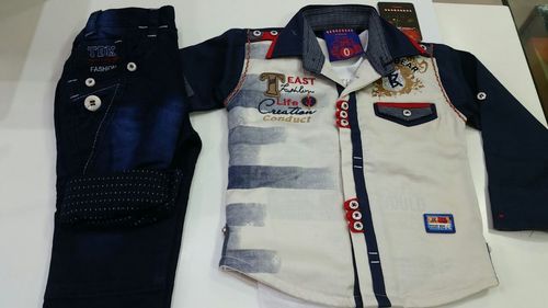 Fancy Baba Suit - Breathable Cotton Blend, Sizes XS and S | Modern Style in White and Blue, Washable Comfort for Boys