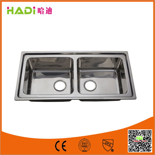 नाली के बिना दो कम्पार्टमेंट स्टेनलेस स्टील सिंक