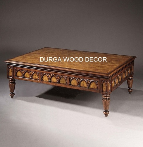 Brown Wooden Carwed Center Table