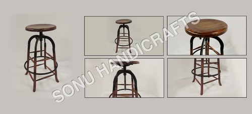 Bar Stool - Wooden Material, Deep 42.00 cm Height, 40.00 cm Width | Iron Frame, Stylish Design