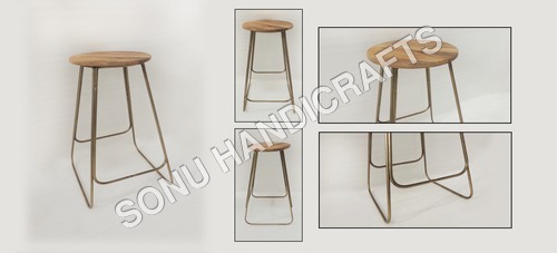 Wooden Stool - 43.00cm Deep, 66.00cm Height, 41.00cm Width | Wood Material, Iron Accents, Compact Design