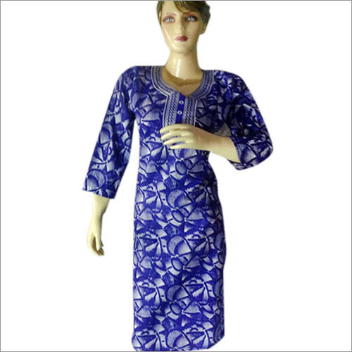 Blue Cotton Printed Kurti