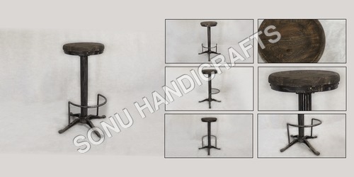 Wooden Bar Stool - Iron Accents | Durable Design, Stylish Addition to Any Space