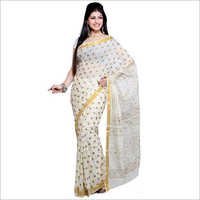 सफेद प्रिंटेड कपास की साड़ियाँ