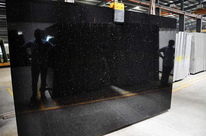 Black Galaxy Granite - Gang Saw Slabs 280-310cm X 160-200cm, Polished Black Surface Finish, Versatile For Flooring, Counter Tops, And Wall Cladding