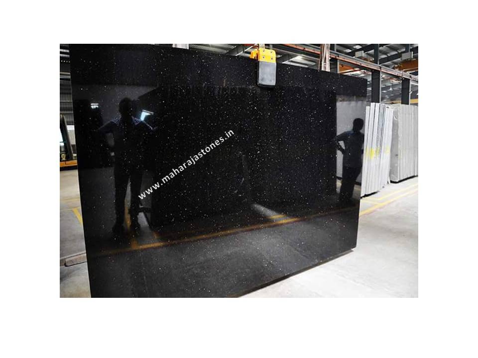 Black Galaxy Granite - Gang Saw Slabs 280-310cm X 160-200cm, Polished Black Surface Finish, Versatile For Flooring, Counter Tops, And Wall Cladding