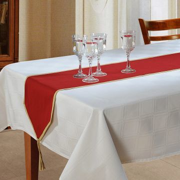 Banquet Table Runner - Silk-Linen, Square Shape, White & Red Color | Suitable for Banquet, Home, Hotel, Outdoor, Party, and Wedding Events