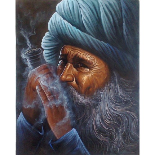 मनुष्य धूम्रपान करते हुए एक पाइप का पेंटिंग