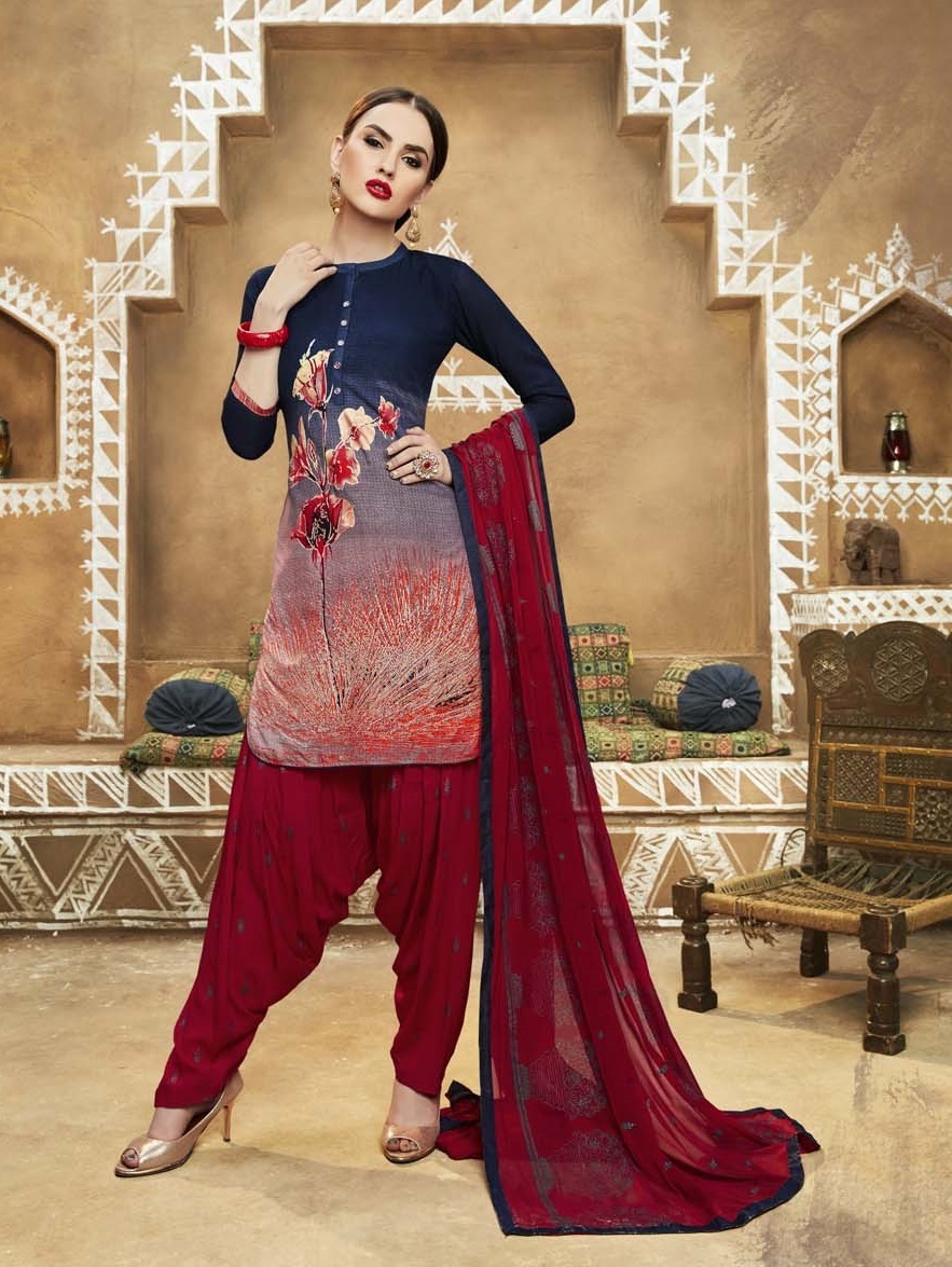 Readymade Cotton Patiala Salwars - Cotton Top Santoon Bottom Chiffon Dupatta | Digital Printed Sizes L Xl Xxl