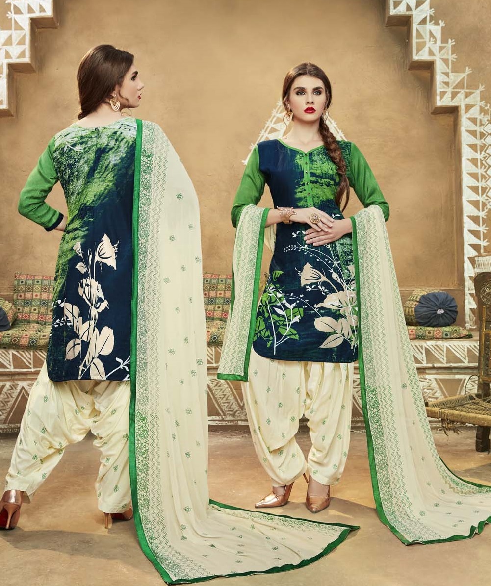 Readymade Cotton Patiala Salwars - Cotton Top Santoon Bottom Chiffon Dupatta | Digital Printed Sizes L Xl Xxl