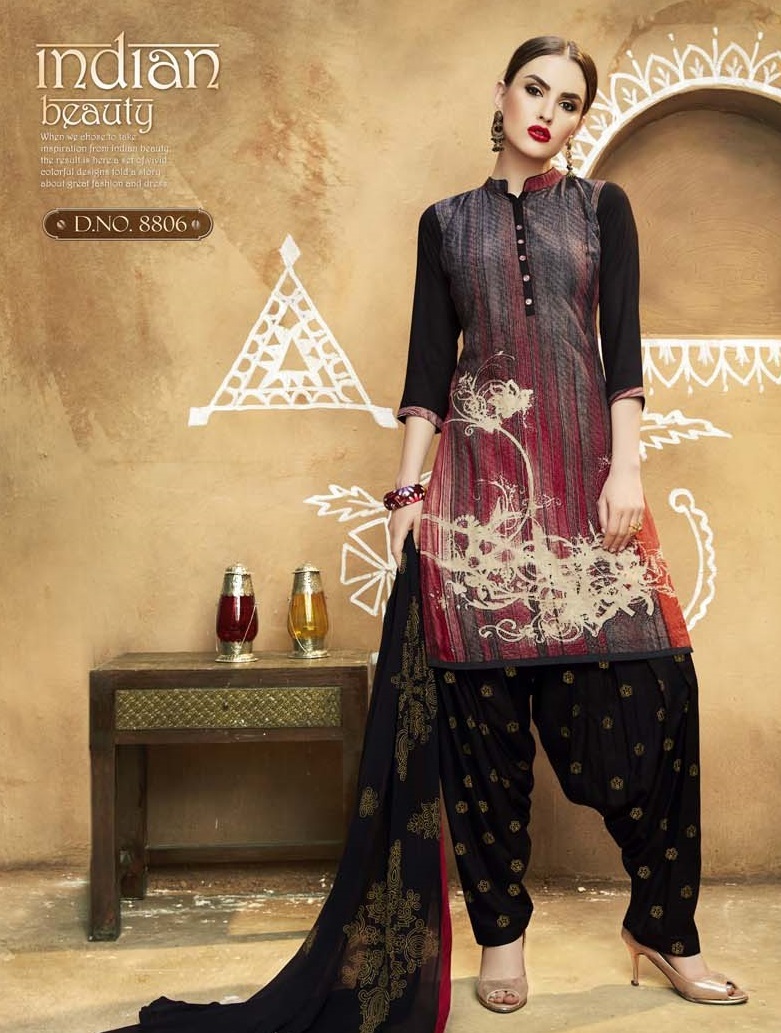 Readymade Cotton Patiala Salwars - Cotton Top Santoon Bottom Chiffon Dupatta | Digital Printed Sizes L Xl Xxl