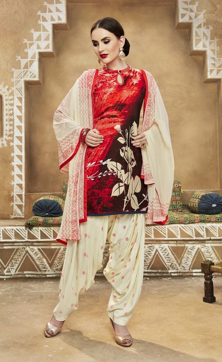 Readymade Cotton Patiala Salwars - Cotton Top Santoon Bottom Chiffon Dupatta | Digital Printed Sizes L Xl Xxl