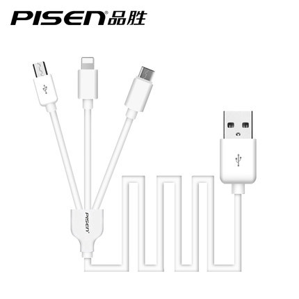 White Hoteon 3-in-1 Data Cable With C Type