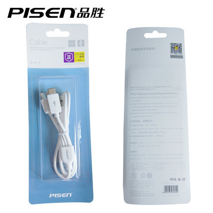 White Hoteon 3-in-1 Data Cable With C Type