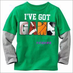 Kids T Shirt - Cotton Blend, Sizes: XS, S, M, L, Color: Green, Sleeve Style: Long Sleeves, Pattern: Printed | Shrinkage Resistant, Robust Stitching, Colorfastness