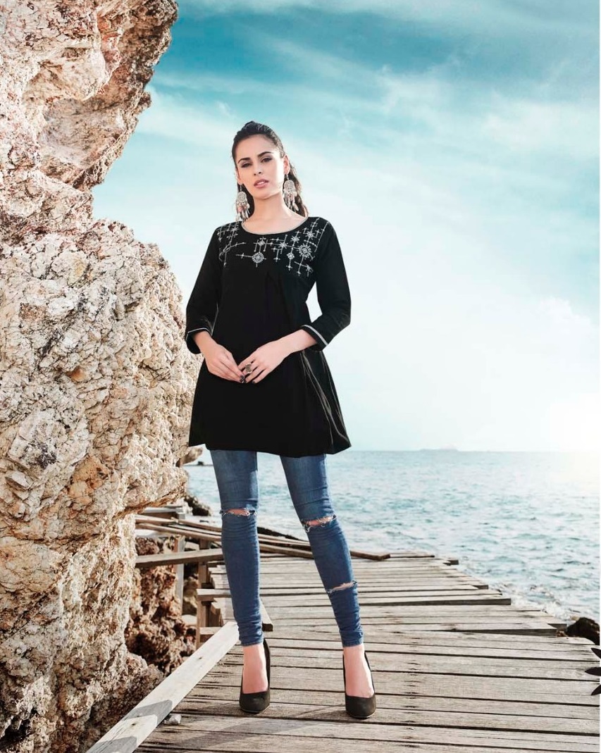 Designer Short Kurti - Rayon Material, Sizes L-xxl | Embroidered 3/4 Sleeve, Simple Style, Formal And Party Wear