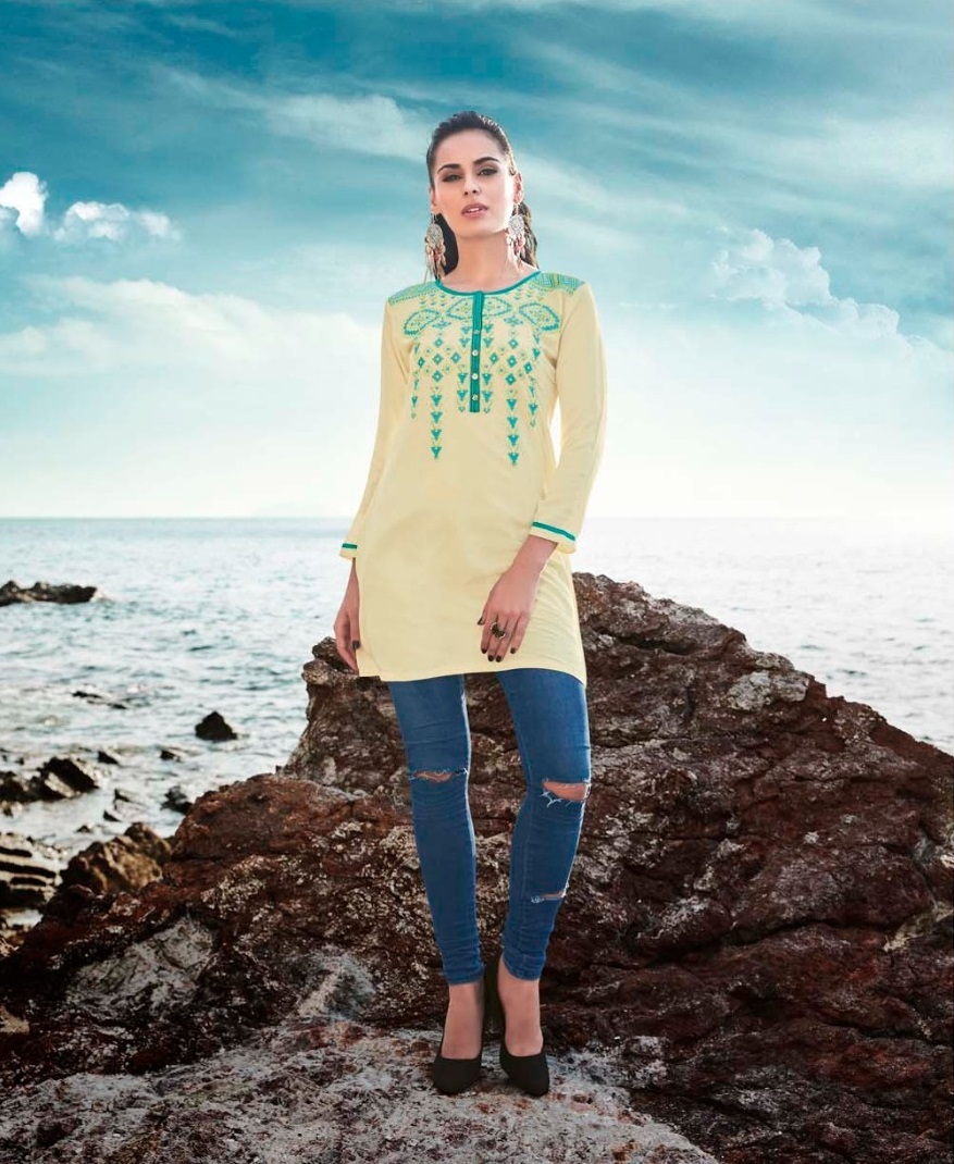 Designer Short Kurti - Rayon Material, Sizes L-xxl | Embroidered 3/4 Sleeve, Simple Style, Formal And Party Wear