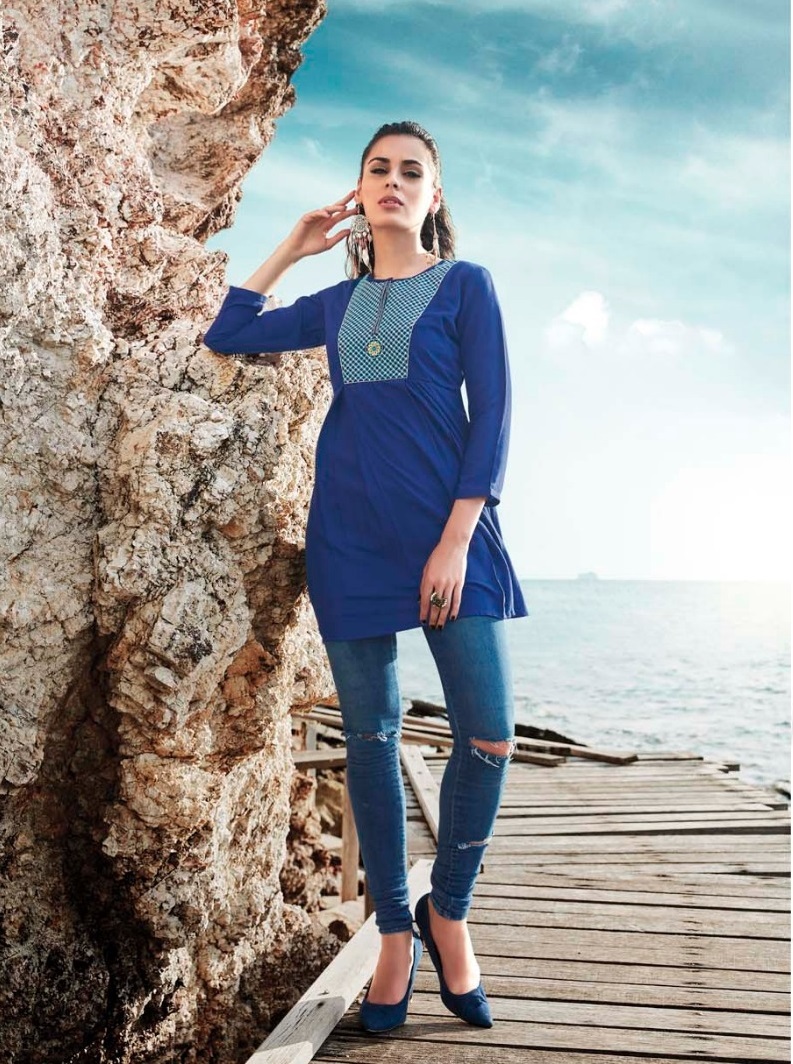 Designer Short Kurti - Rayon Material, Sizes L-xxl | Embroidered 3/4 Sleeve, Simple Style, Formal And Party Wear
