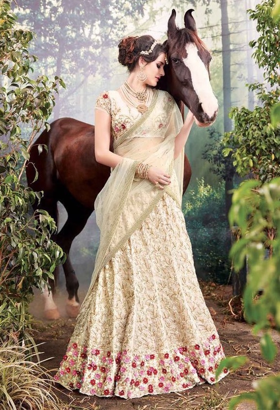 Bridal Lehenga - Digital Net Fabric With Heavy Thread, Zari, Diamond, Sequence, Moti, And Mirror Work | Customized Blouse Up To 42" Size, Unstitched, Embroidered Design