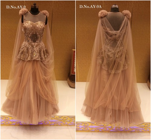 Dark Beige Shop Designer Long Party Wear Gown Online