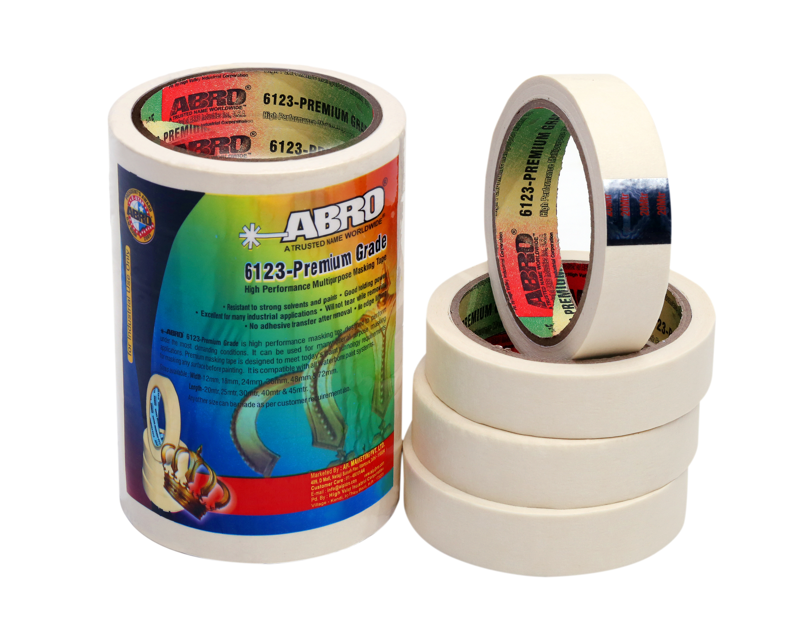 Masking Tape - Pvc Material, 12-72mm Width, 20-45m Length | Industrial Use, White Color, Warranty Included