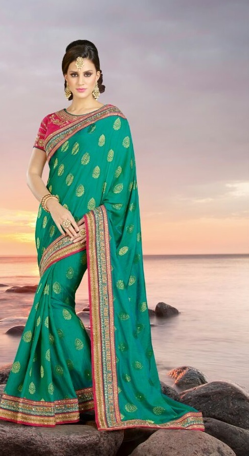 Latest Saree Designs - Georgette Silk Saree, Unstitched Dupion Blouse, Red, Customized Up To 42", Embroidery Work