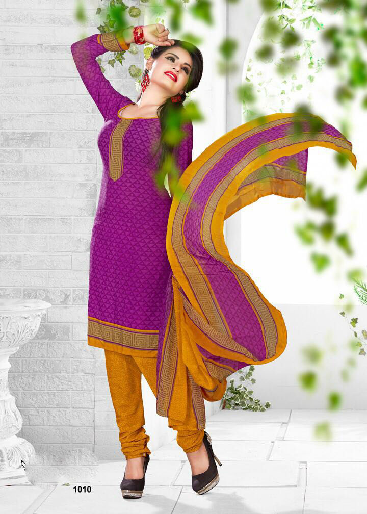 Georgette Salwar Kameez - Leon Georgette Top, Santoon Bottom, Silver Chiffon Dupatta | Printed Work, Unstitched, Customizable Up To Size 42