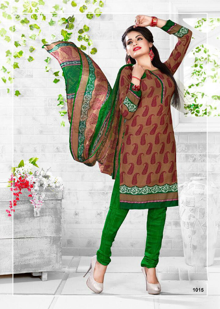 Daily Wear Churidar Suits - Leon Georgette Top, Santoon Bottom, Silver Chiffon Dupatta | Printed Work, Customized Size Up To 42