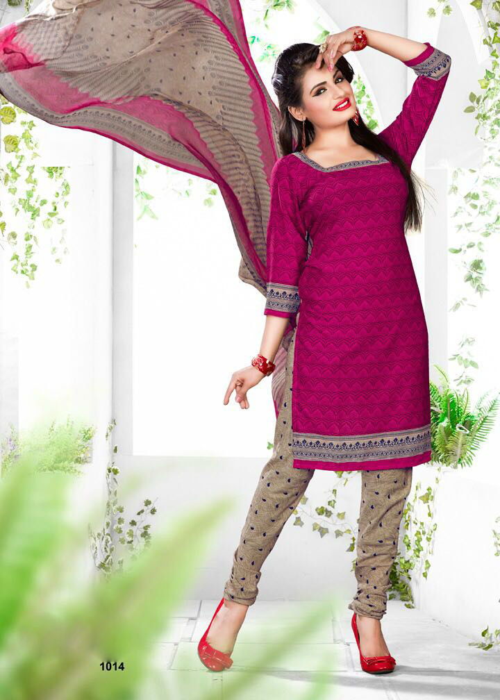 Daily Wear Churidar Suits - Leon Georgette Top, Santoon Bottom, Silver Chiffon Dupatta | Printed Work, Customized Size Up To 42