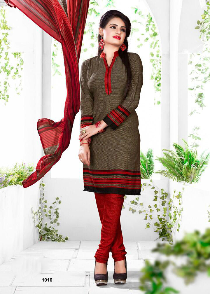 Daily Wear Churidar Suits - Leon Georgette Top, Santoon Bottom, Silver Chiffon Dupatta | Printed Work, Customized Size Up To 42