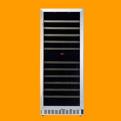 White WestingHouse Wine Chiller Refrigerator - Stainless Steel Door Frame, Glass Door with Black Cabinet | Electronic Control with LED Display, Automatic Defrost, Reversible Door, Internal Light, Security Lock with Key, Roller Wooden Shelves, 3 Layered Glass Door, Available in Single and Dual Zone Models