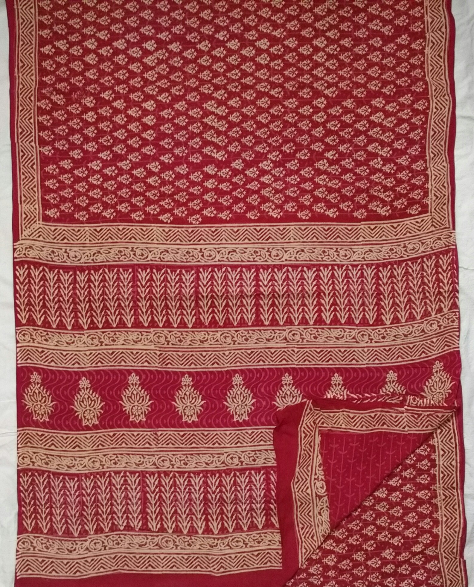 Block Print Cotton Sarees - Maroon Floral & Large Block Prints | Soft Texture, Colorfastness & Attractive Design