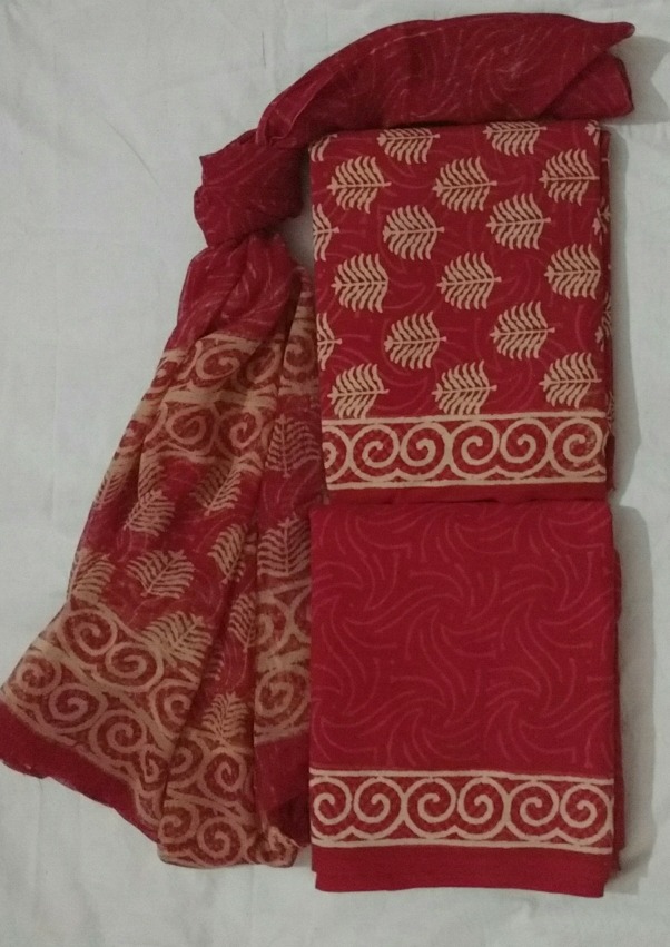 Printed Cotton Suit - 100% Cotton, Pink, Churidar | Lightweight, Comfortable, Customizable, Stylish