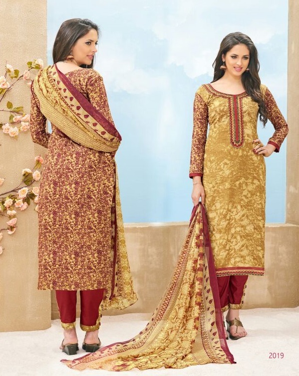 Cotton Embroidered Salwar Kameez - Semi Cotton Top & Bottom, Chiffon Dupatta, Unstitched, Size Up To 42 | Embroidered Pattern, Customized Size