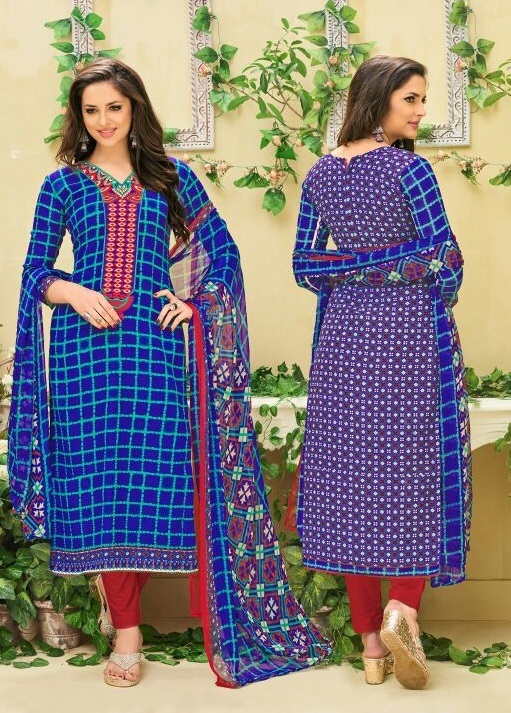 Cotton Embroidered Salwar Kameez - Semi Cotton Top & Bottom, Chiffon Dupatta, Unstitched, Size Up To 42 | Embroidered Pattern, Customized Size