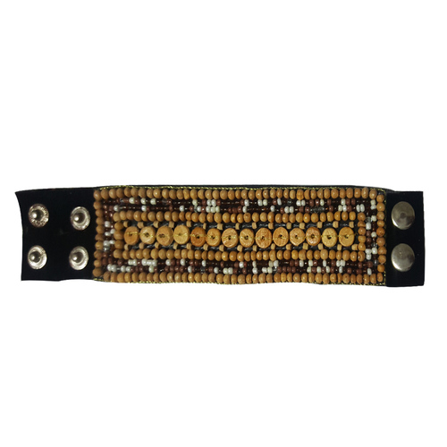 भूरा लकड़ी का मोती कढ़ाई ब्रेसलेट