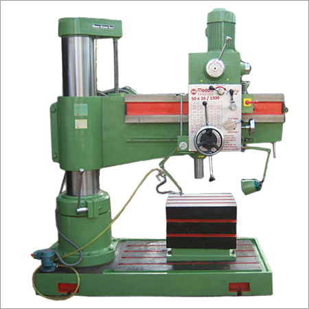 50mm Semi-Automatic Radial Drill Machine - 6HP Power Supply, 50mm Drilling Capacity in Solid Steel, 1300x800mm Base Plate, 180° Arm Rotation, Stainless Steel & Cast Iron Build