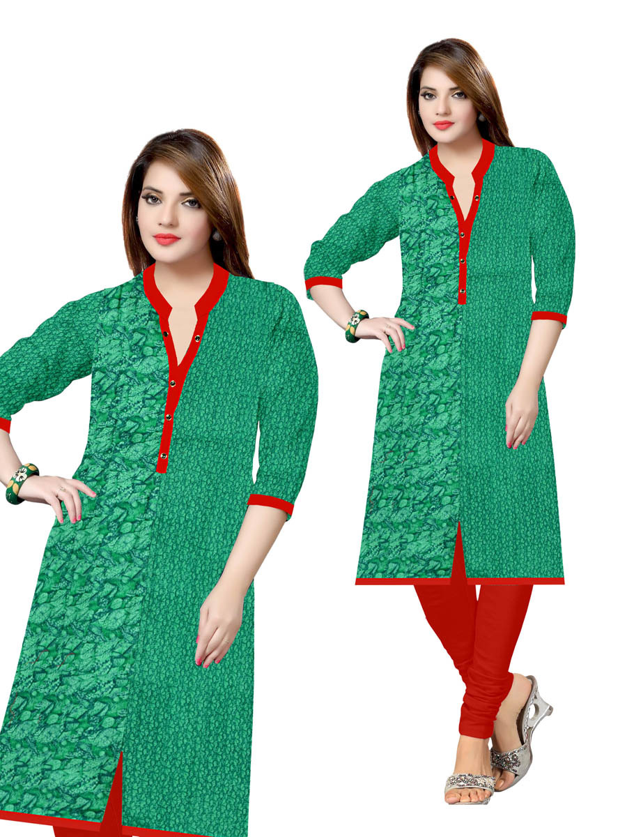 Printed Kurti - Cotton Satin Full Sleeve Floral Print, Sizes L & Xxl, Colors: Orange, Red, Green, Pink | Elegant Collar Neck With Button Detail
