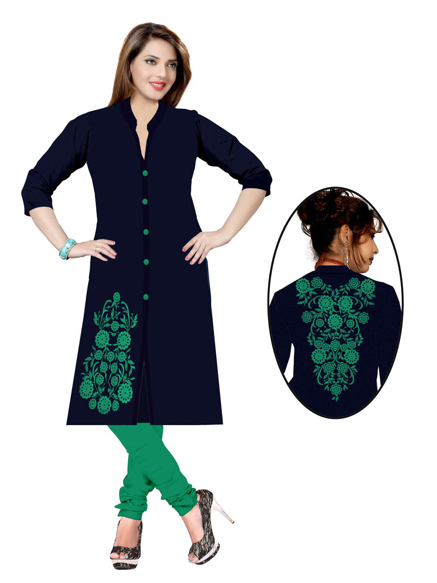 Rayon Kurti - Casual & Party Wear, Size {L, Xxl} | Exotic Pink With Blue Floral Embroidery, Long Sleeves, Round Collar, Washable