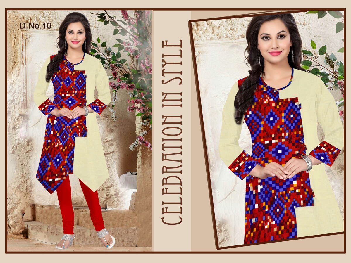 Printed Kurti - Cotton, Size L/xxl | Cream Color With Multicolor Checks Print, Full Sleeves, Round Neck, Daily Wear And Formal Style