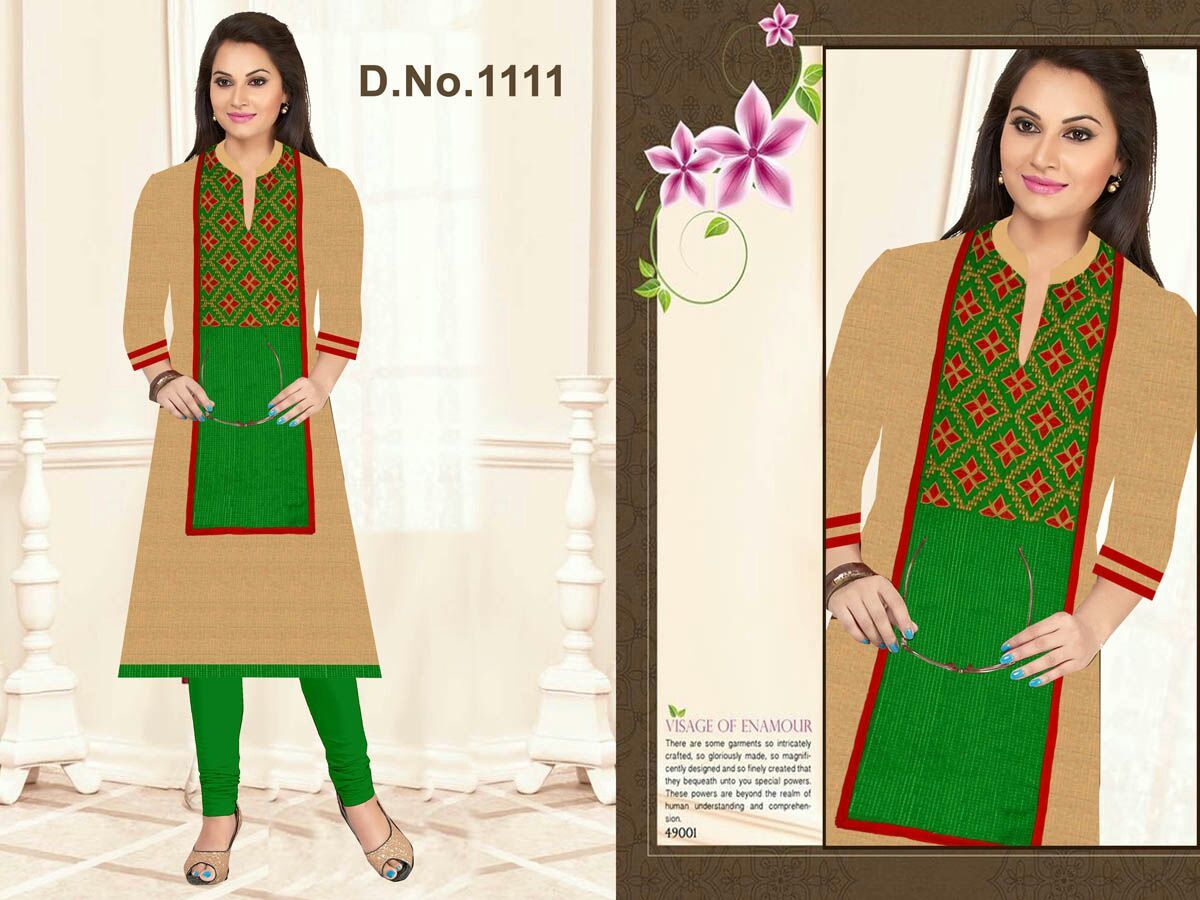 Cotton Kurti - Size Xl/xxl, Biscuit Color With Multi Embroidered Geometric Design Motifs, Long Sleeves For Casual And Formal Wear