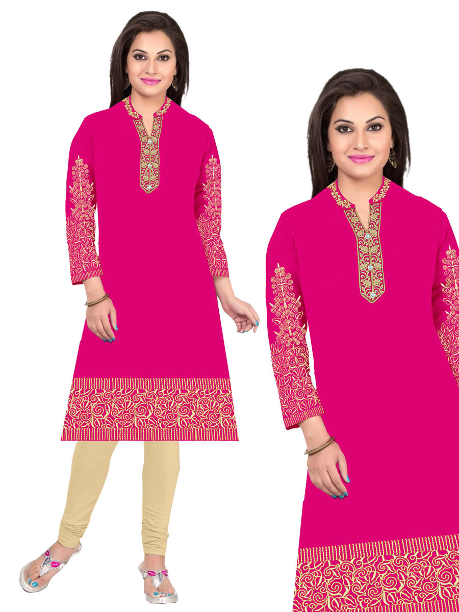 Rayon Kurti - Heavy Rayon, Xl-xxl Sizes, Rich Red Color | Embroidered Floral Design, Long Sleeves, Modern Collar With Diamond Button
