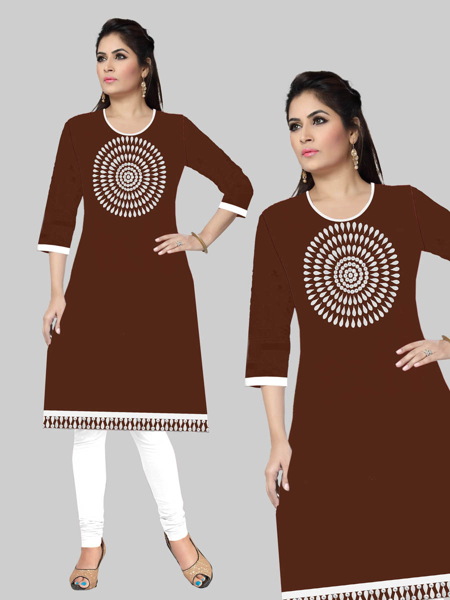 Rayon Kurti - Xl, Xxl | Rich Red Color, Full Sleeves, White Embroidered Circle Motifs, Modern Style