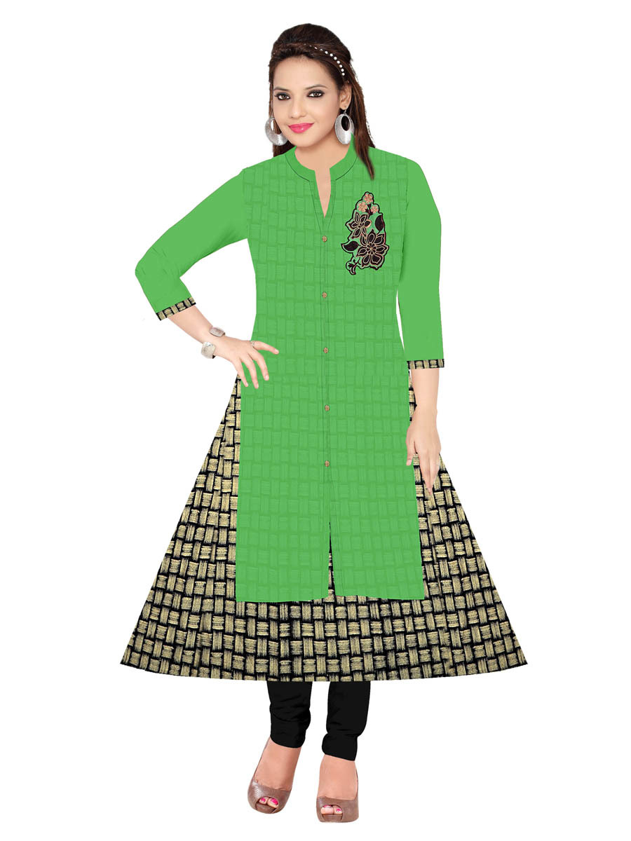 Silk Kurti - Silk Cotton Fabric, Size Xl/xxl, Tomato Red Color | Full Sleeves, Black Golden Embroidered Butta, Printed Inner