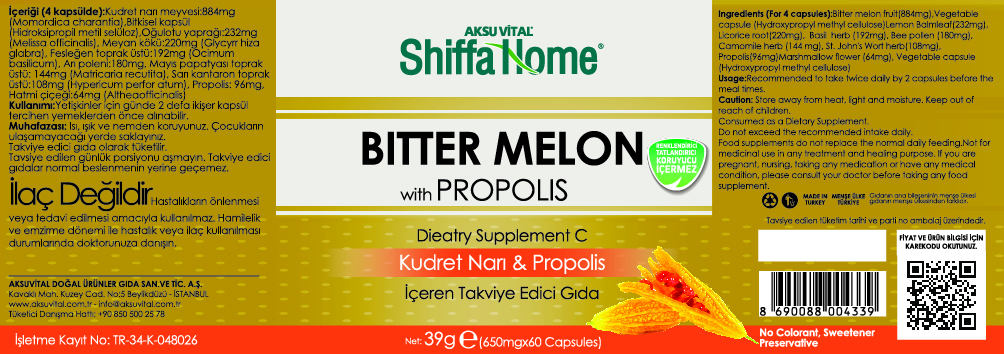 Bitter Melon Capsule - Glass Bottle, 650mg X 60 Capsules, Natural Ingredients, Blood Sugar Support, Gastritis Relief