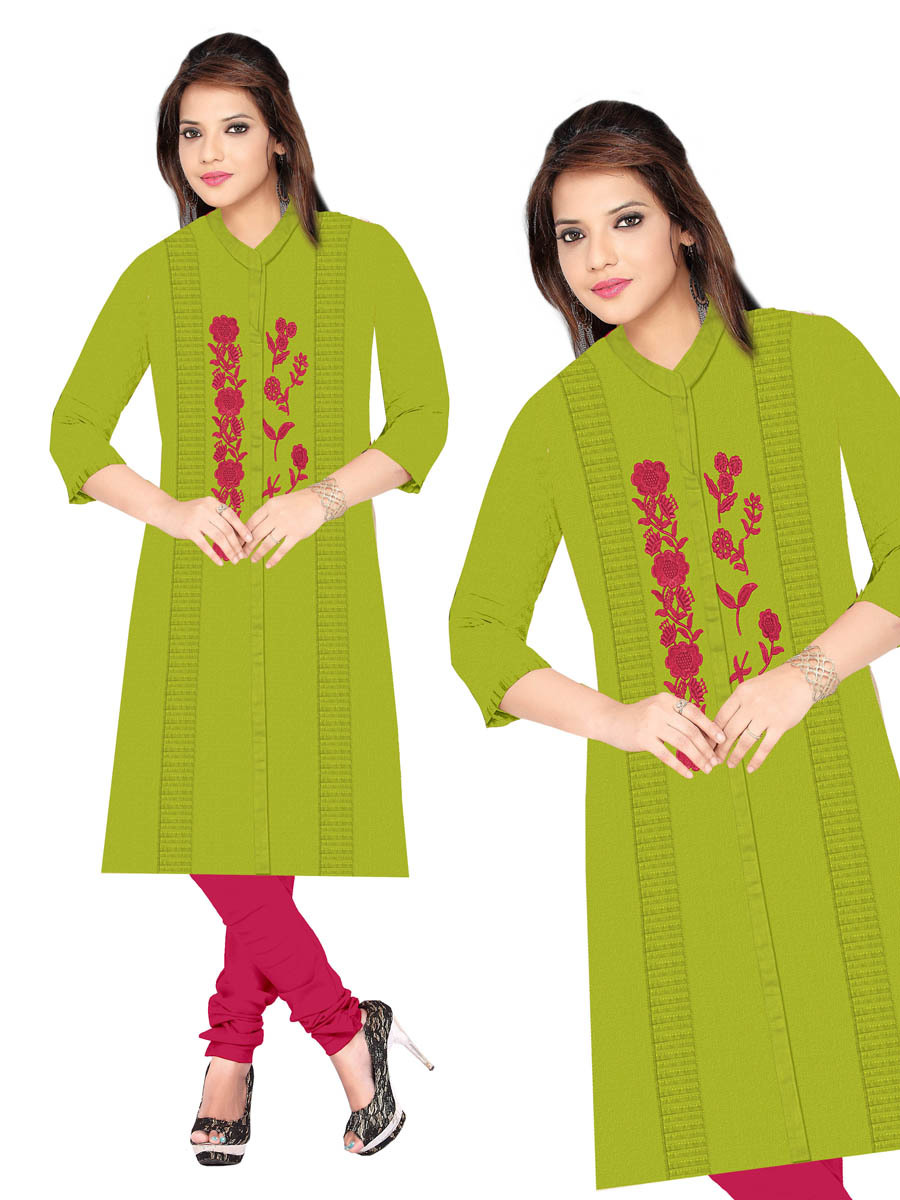 Cotton Kurti - Cotton Slub, Size Xl/xxl | Rich Red Color, Multicolor Floral Embroidery, Long Sleeves, Modern Casual & Party Wear For Girls