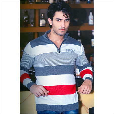 फ़नल ज़िप नेक फ्लैट निट फुल स्लीव्स बुना हुआ टी-शर्ट