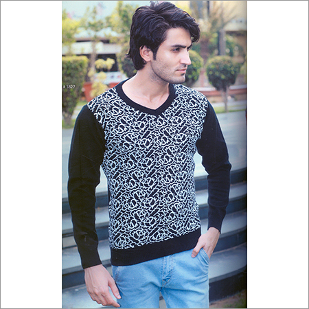 पुरुषों की काली फ्लैट निट फुल स्लीव टी-शर्ट