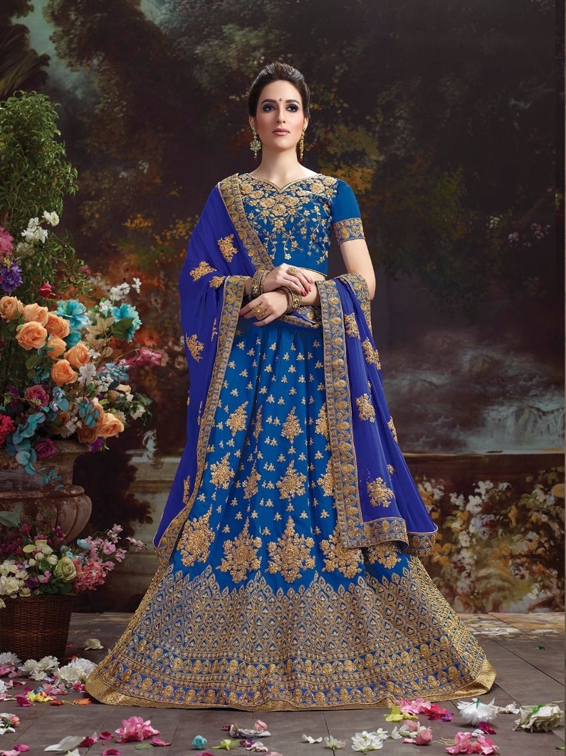 Fancy Lehenga Choli - Silk Butter Crepe With Heavy Embroidery, Semistitched Customized Up To 42" | Ethnic Dress Style, Dupatta In Naznin Chiffon